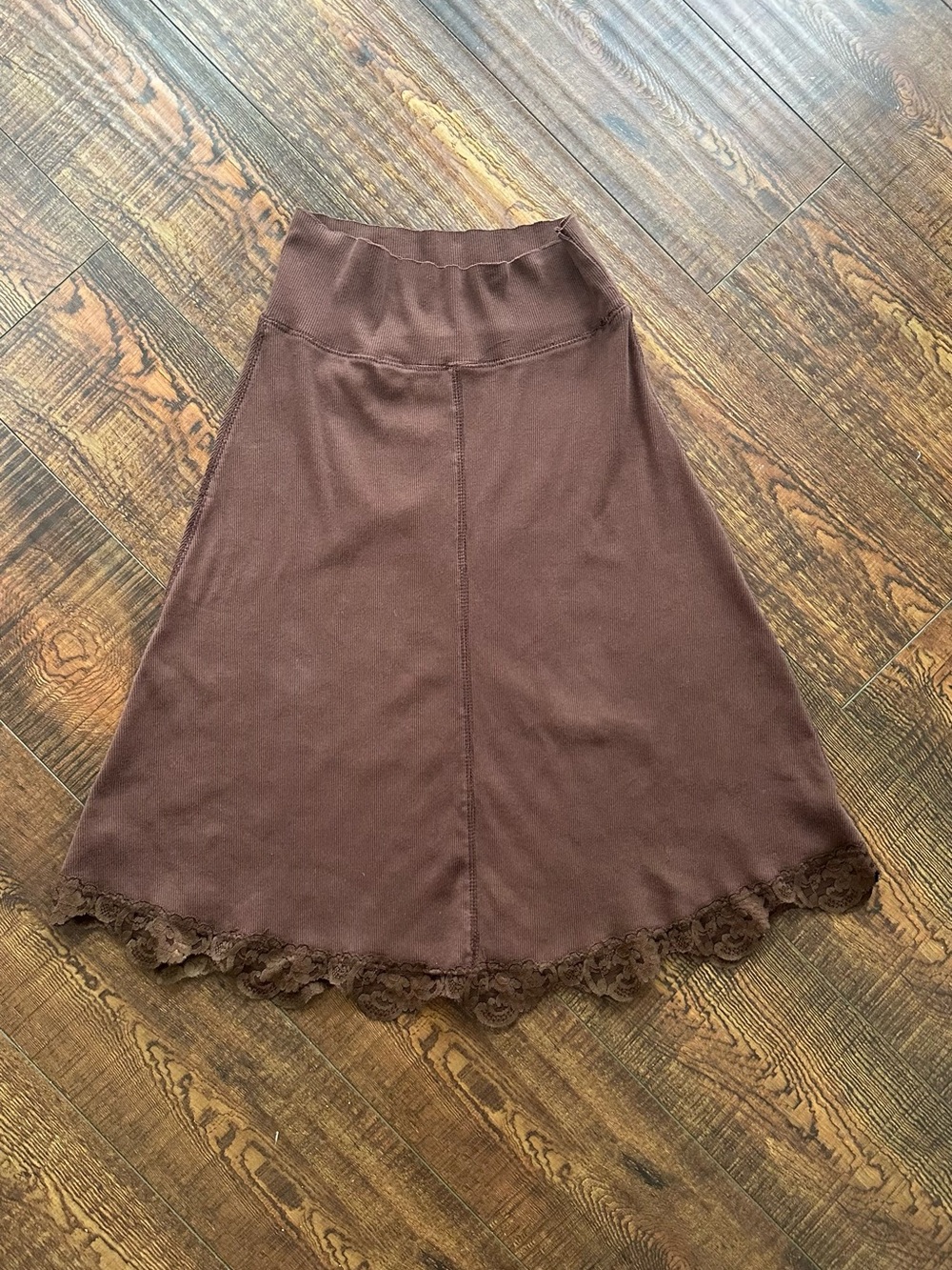 Lucy Love Chocolate Brown Midi Skirt with Lace Trim